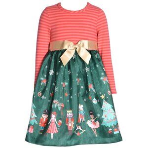 Bonnie Jean Girls 2T-6X Stripe Knit Shantung Nutcracker Christmas Dress